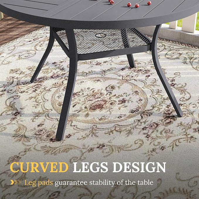 VICLLAX Round Patio Table with Adjustable Umbrella Hole for 4, All Weather Me...