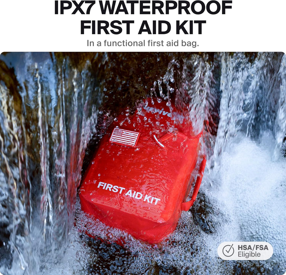 SurviveX Waterproof First Aid Kit, Emergency Kit for 3-4 People