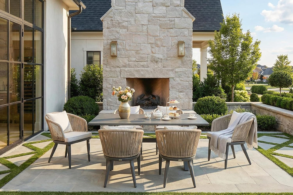 PURPLE LEAF 7 Pieces Patio Dining Set, Grey Aluminum Table and Taupe Chairs