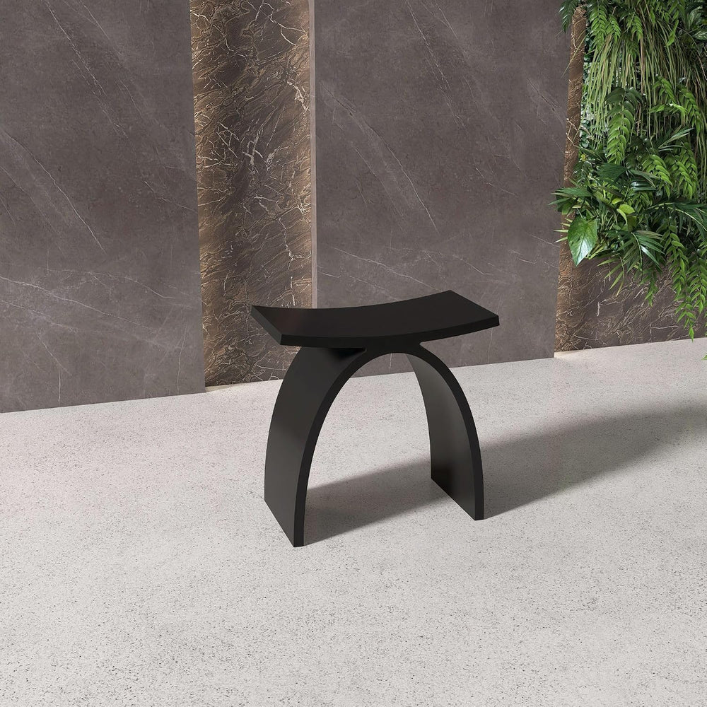 Black Shower Stool, Solid Surface Modern Bath Bench Inside/Outdoor