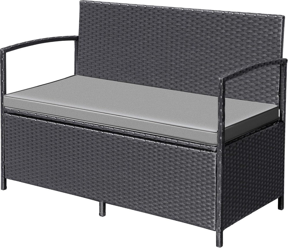 Flamaker Patio Loveseat Wicker Outdoor Furniture Storage Bench, Black