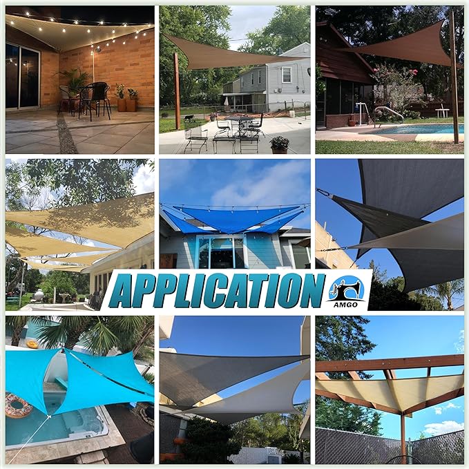 Amgo 24' x 24' x 24' White Triangle Sun Shade Sail UPF50+ Canopy ...