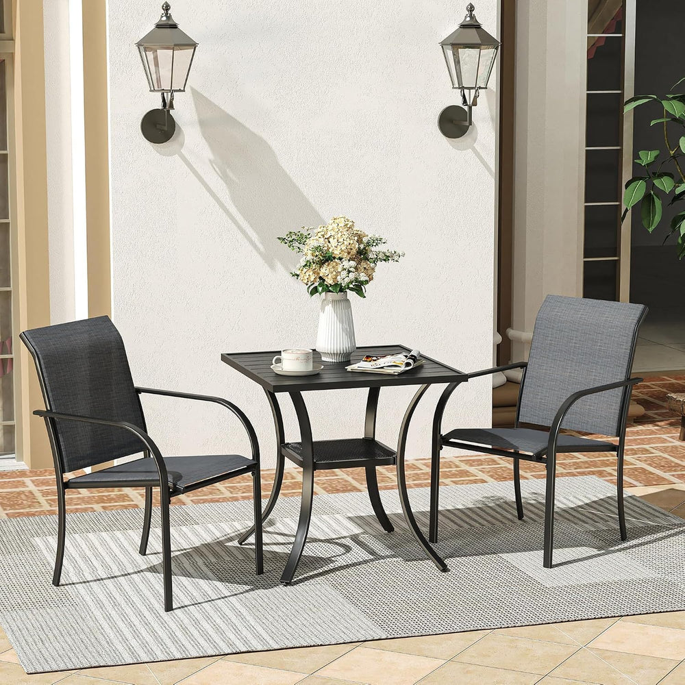 VICLLAX 3PCS Patio Dining Set, 28" Metal Table&2 Stackable Chairs,Grey
