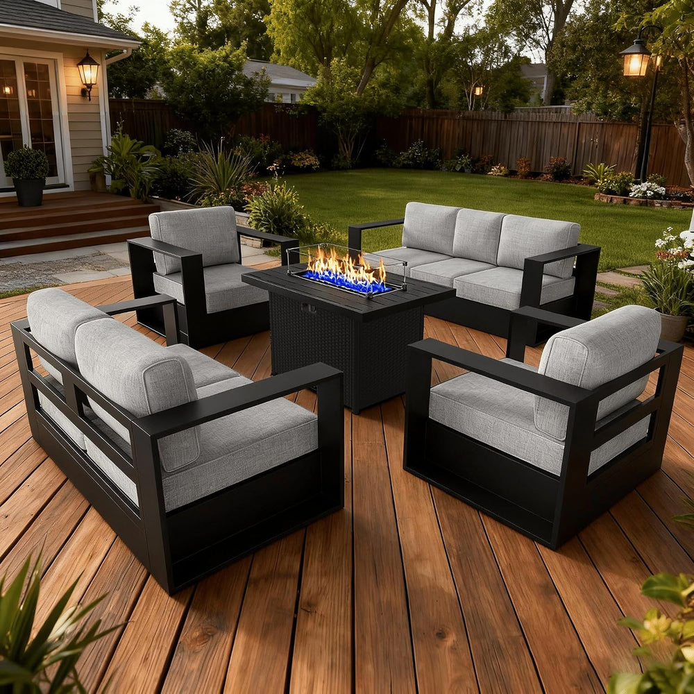 LayinSun 5 Piece Oversized Aluminum Outdoor Furniture Set with Fire Pit