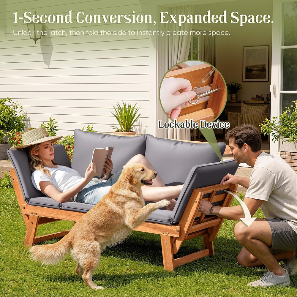 Flamaker Patio Loveseat Acacia Wood Balcony Couch (Grey)