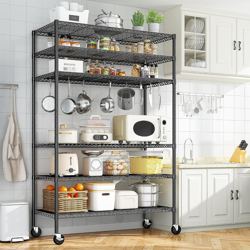 Romorgniz Heavy Duty 6-Tier Rolling Storage Shelves with Wheels, Garage,2PC