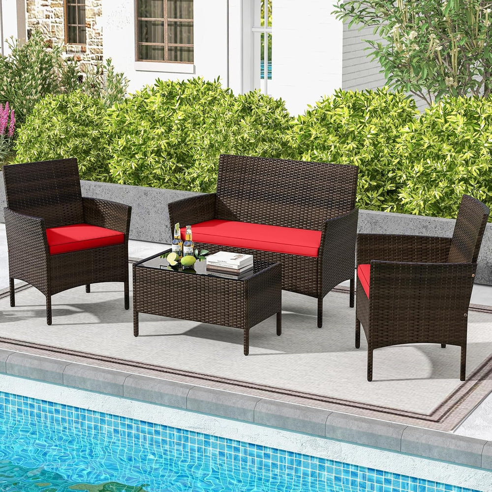 HAPPYGRILL 4pcs Patio Furniture Set Rattan Wicker Conversation Set
