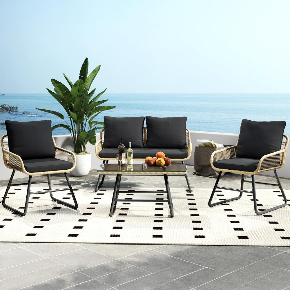 Yaheetech 4 Piece Patio Furniture Set, Outdoor Wicker Conversation Sets, Boho...