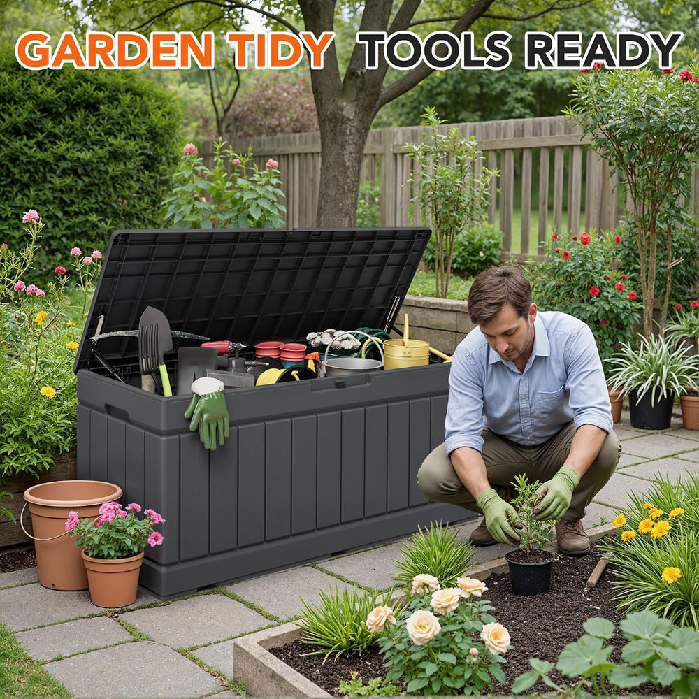 78 Gallon Deck Box Outdoor Indoor Waterproof Storage Box, Gray