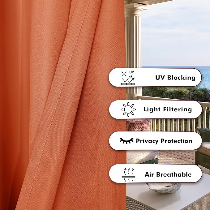 BONZER Waterproof Indoor/Outdoor Curtains for Patio Thick Privacy Wide Gromme...