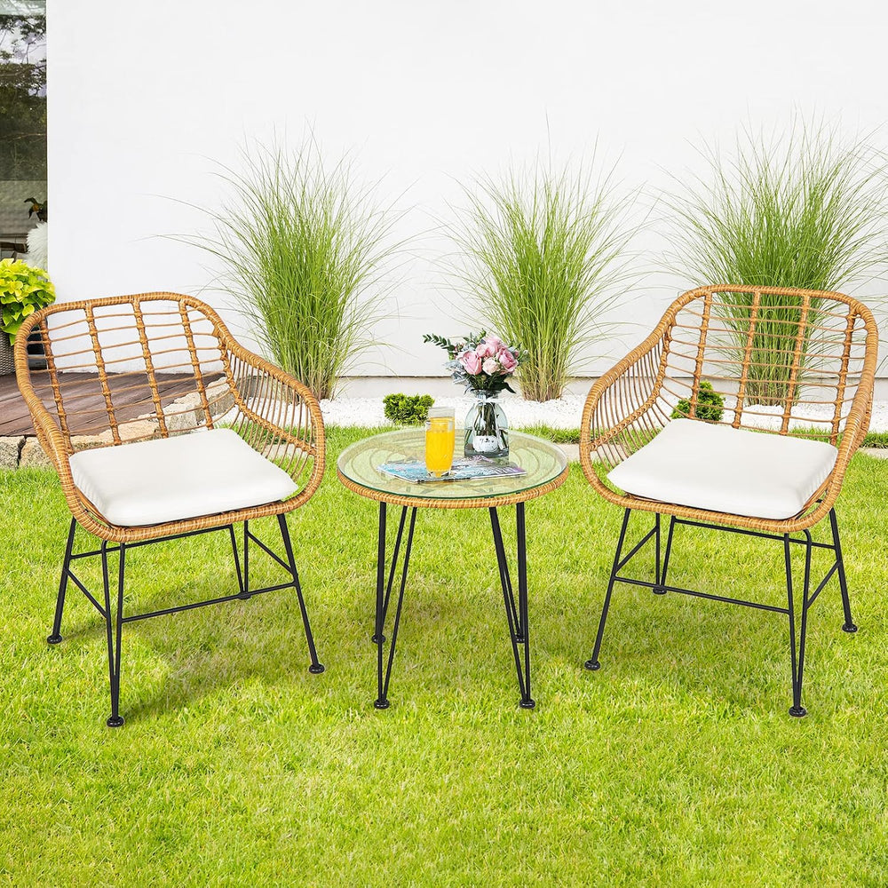 KOTEK 3 Pieces Patio Bistro Set with Seat Cushions, White