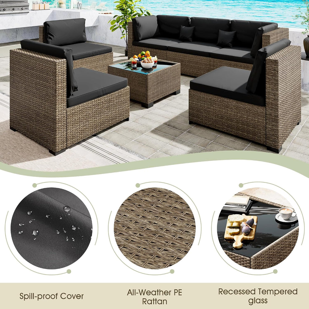 LHBcraft 7 Piece Outside Sectional Furniture Set, All Weather Wicker Patio So...