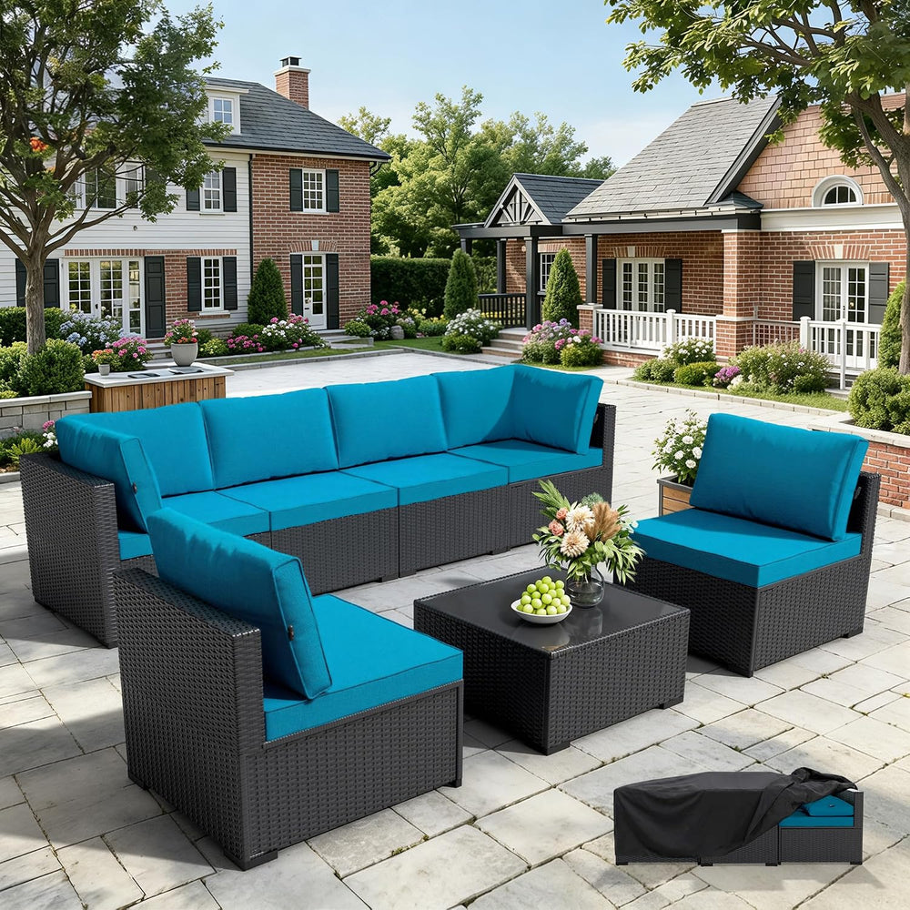 WWR Patio Furniture Set 7 Piece - All-Weather - Wicker Rattan Patio Outdoor C...