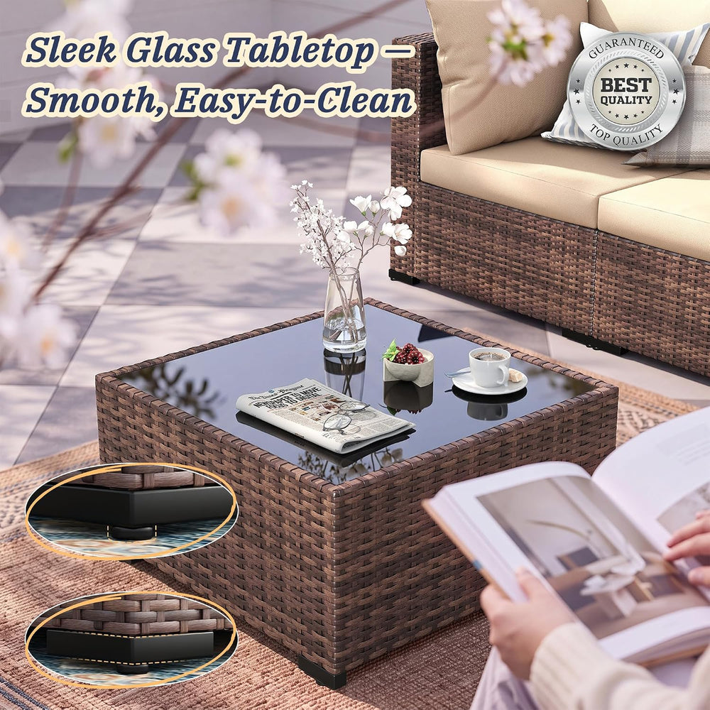 UDPATIO Patio Furniture Set with Fire Pit Table, 8-Piece Wicker Patio Set