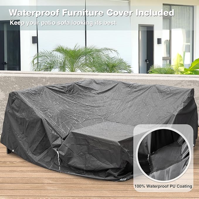 Outdoor Furniture Set, 6 Pieces Outdoor Couch Sectional, L Shaped Metal Patio...
