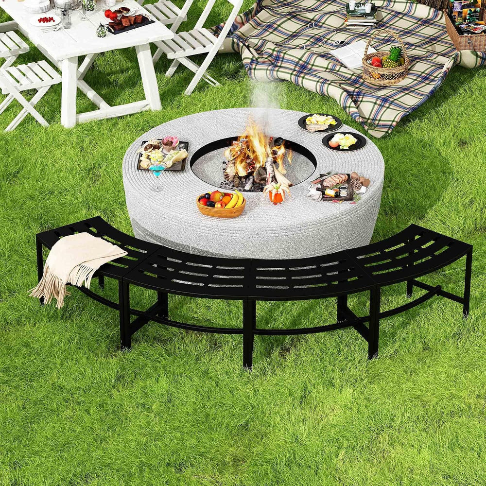 Metal Outdoor Curved Fire Pit Bench Set of 4, Fire Pit Seating Waterproof, St...