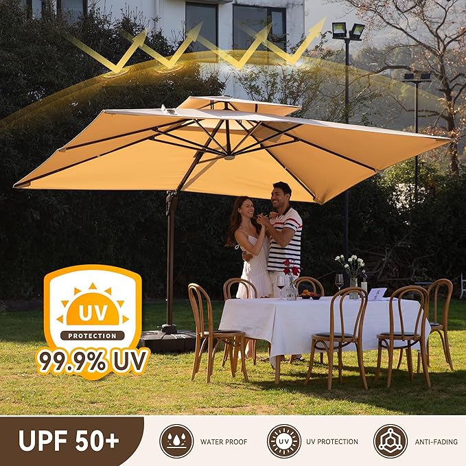 10 X 13 FT Cantilever Outdoor Patio Umbrella with Led Lights Large Heavy Duty...