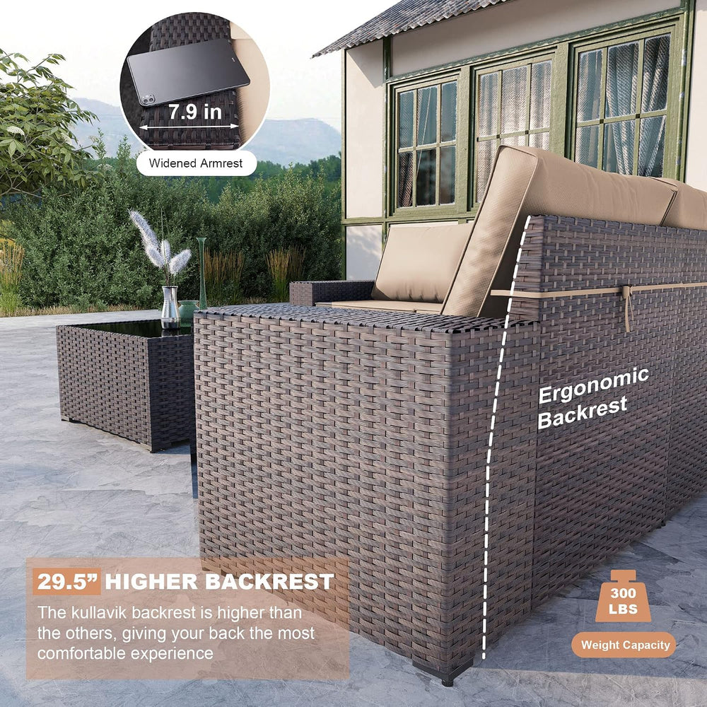6 Piece Patio Furniture Set, Outdoor Wicker Sectional Sofa