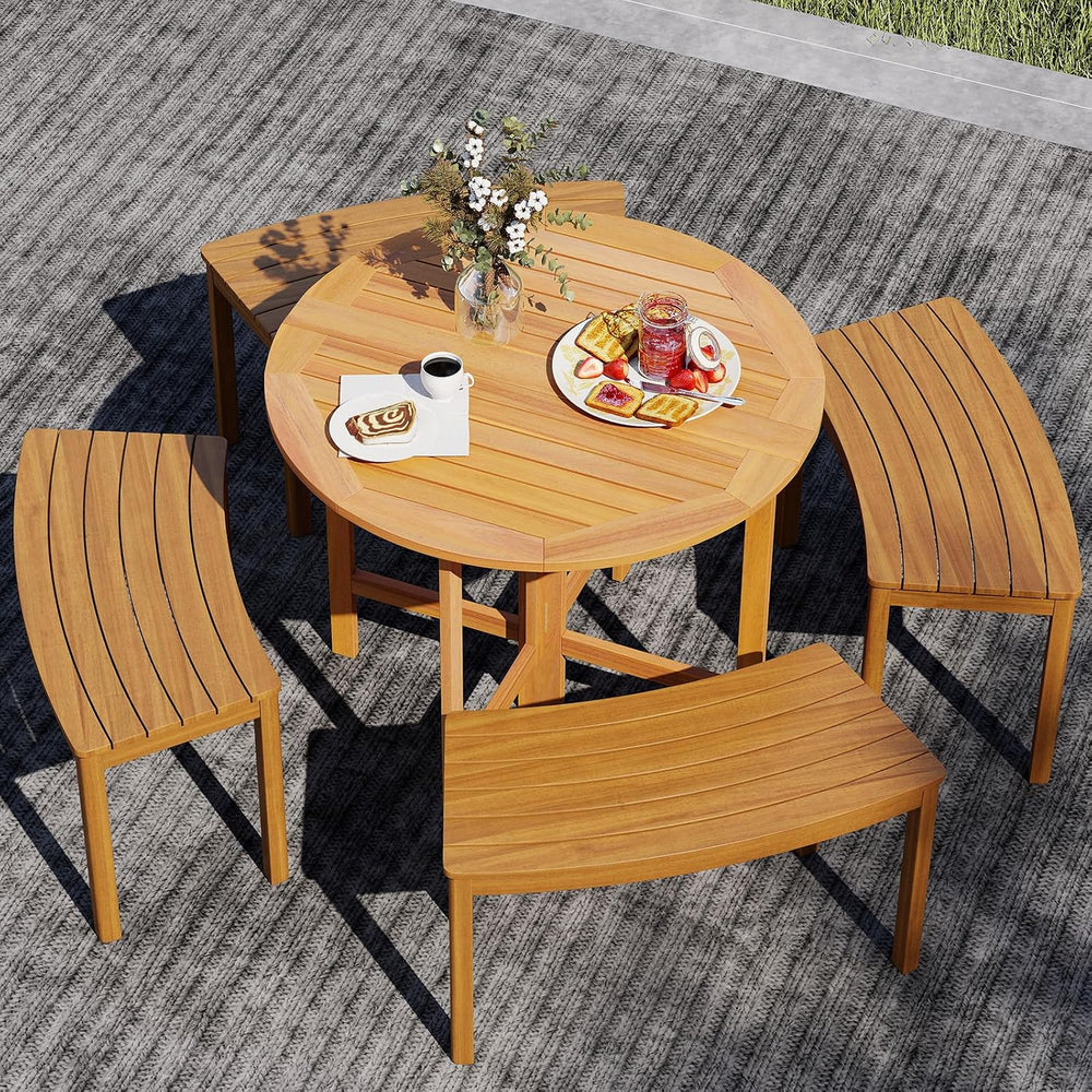 Tangkula 36 Inches Outdoor Folding Round Dining Table, No Assembly Required