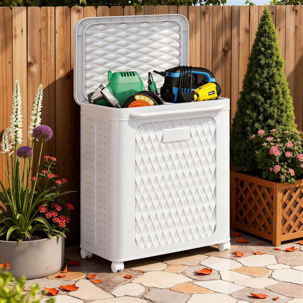 VECELO Deck Box, Outdoor Storage Box with Wheels and Lid, Waterproof Storage ...
