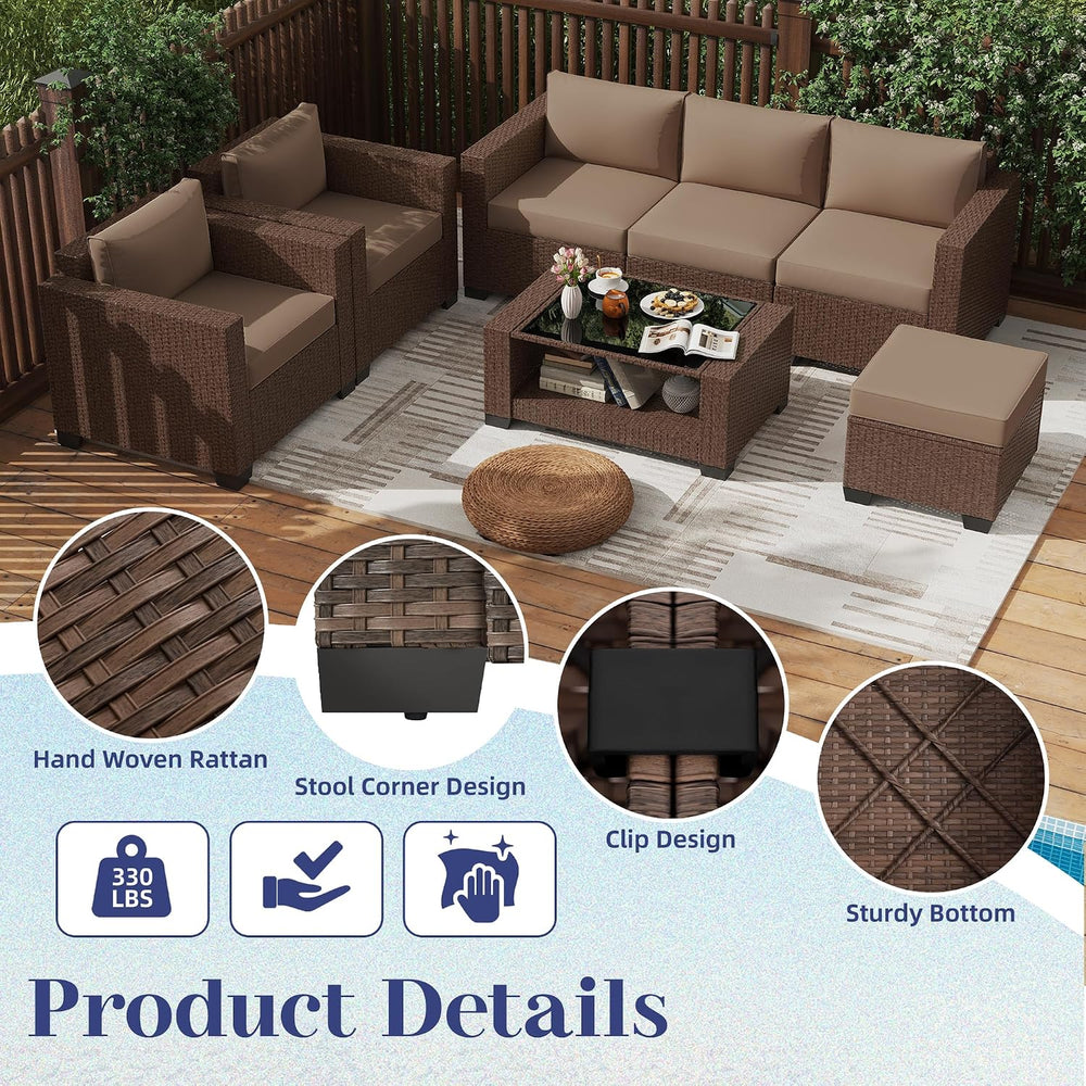 KIGOTY Patio Furniture Set 7 PCS Patio Conversation Sets, All-Weather PE Ratt...