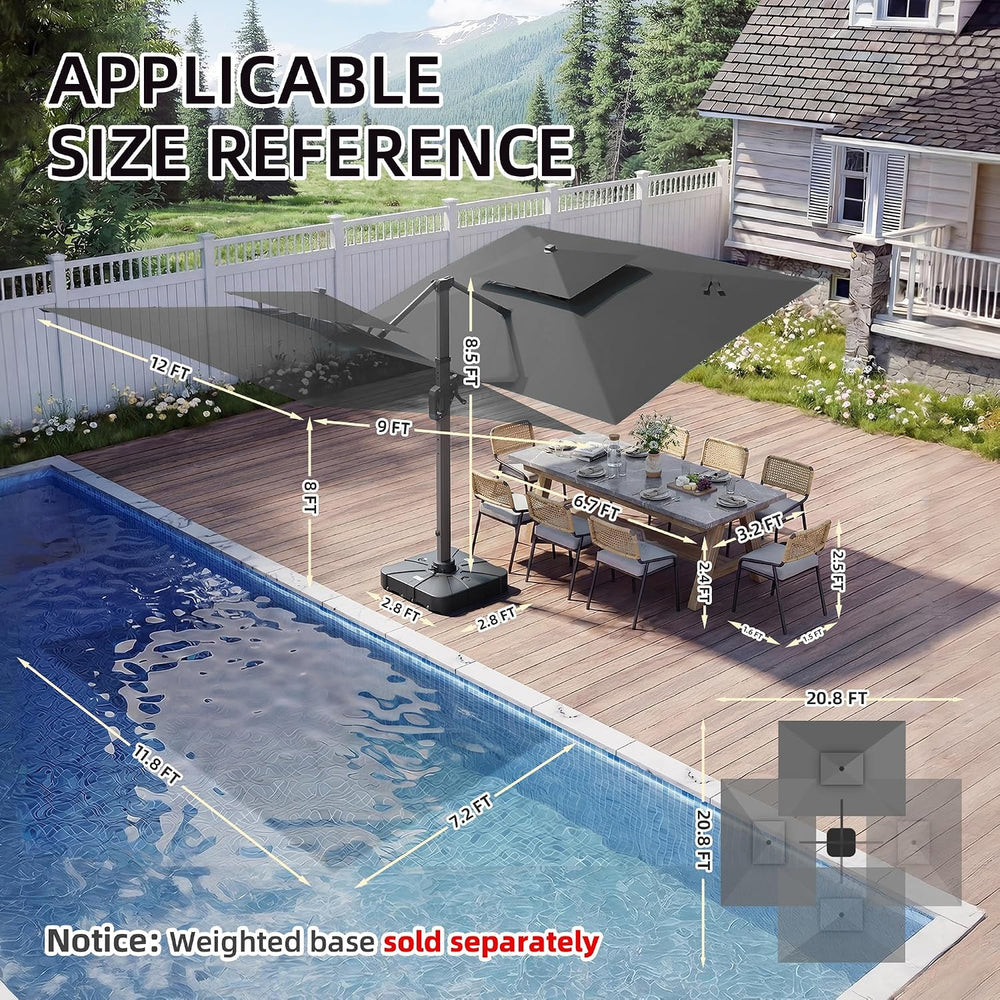 9 X 12 FT Cantilever Patio Umbrella with Led Lights