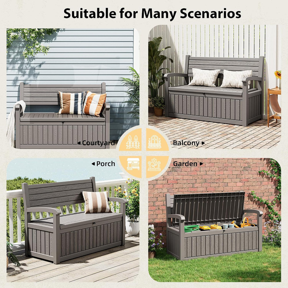 80 Gallon Lockable Deck Bench with Storage, Resin Stripes Outdoor Storage Box...