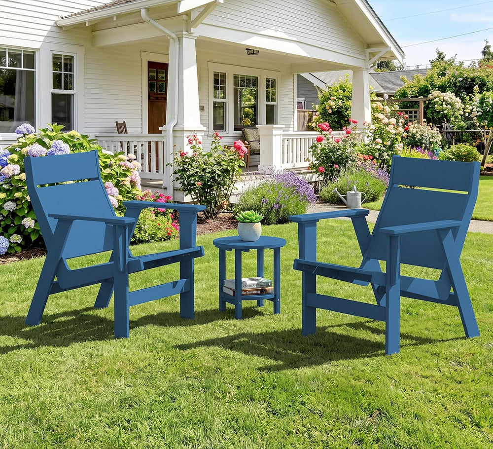 KINGYES Modern Adirondack Chair Set of 2, Slateless Design, Navy