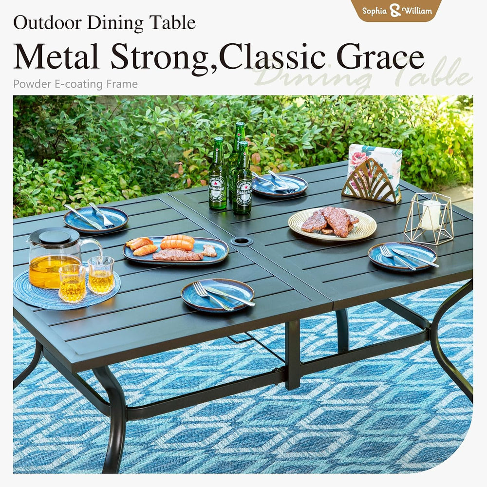 Sophia & William Patio Dining Set w/Metal Table & 6 Beige Aluminum Ch...
