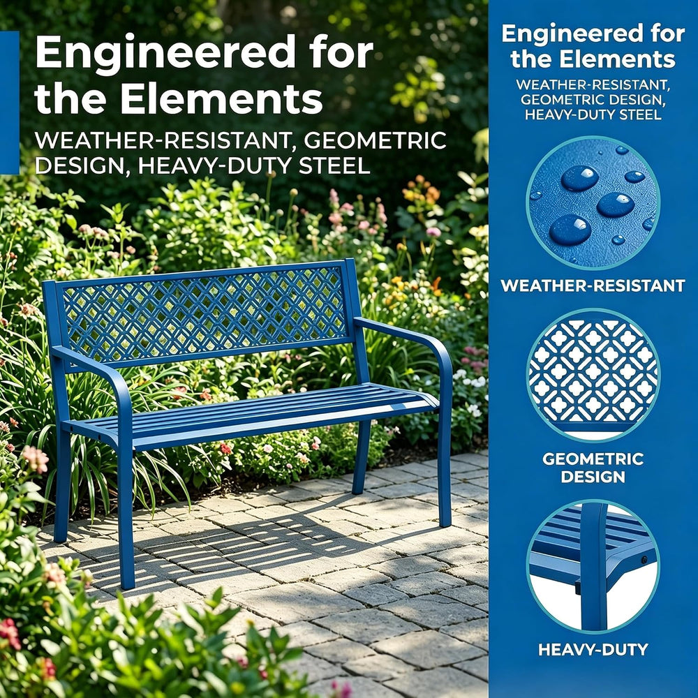 IDEALHOUSE Outdoor Metal Garden Bench 2 Person, 790 Lbs Heavy Duty Steel Pati...
