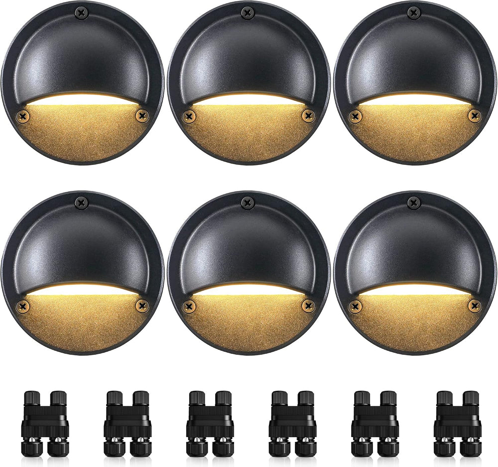 SUNVIE 4" Low Voltage Deck Lights 5W Black Cast-Aluminum 3000K, 6-Pack