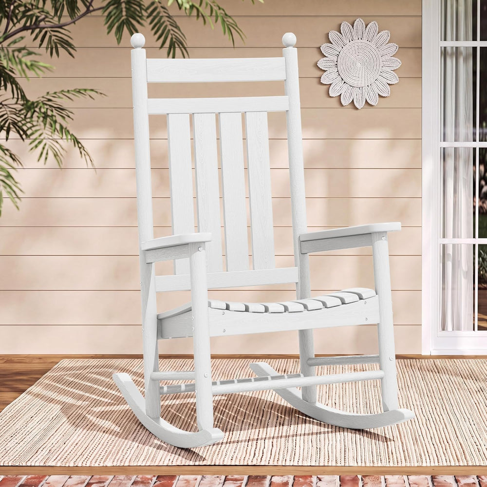 SERWALL Rocking Chair Outdoor, Comfortable Rocker for Adults, White