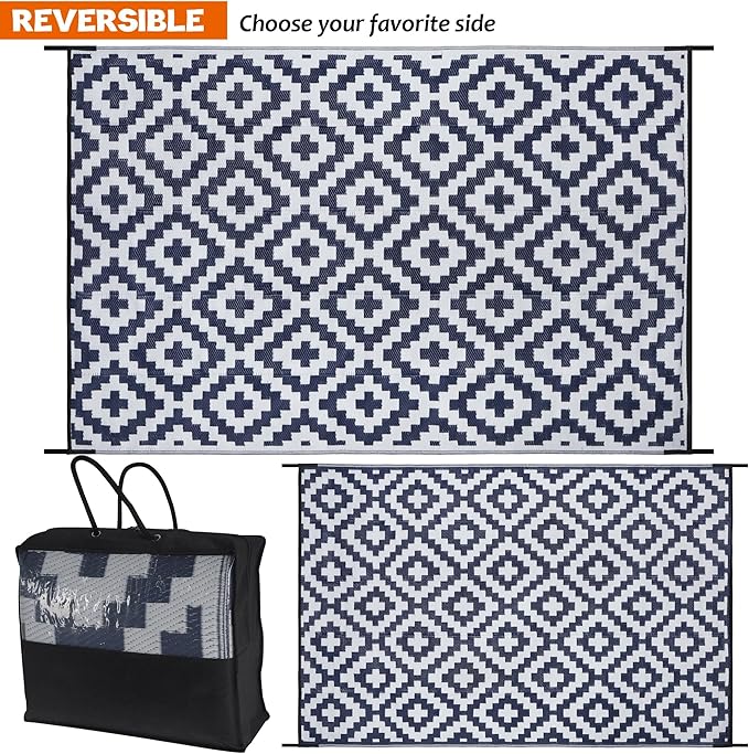 SAND MINE Reversible Mats, Plastic Straw Rug, Modern Area Rug, Large Floor Ma...