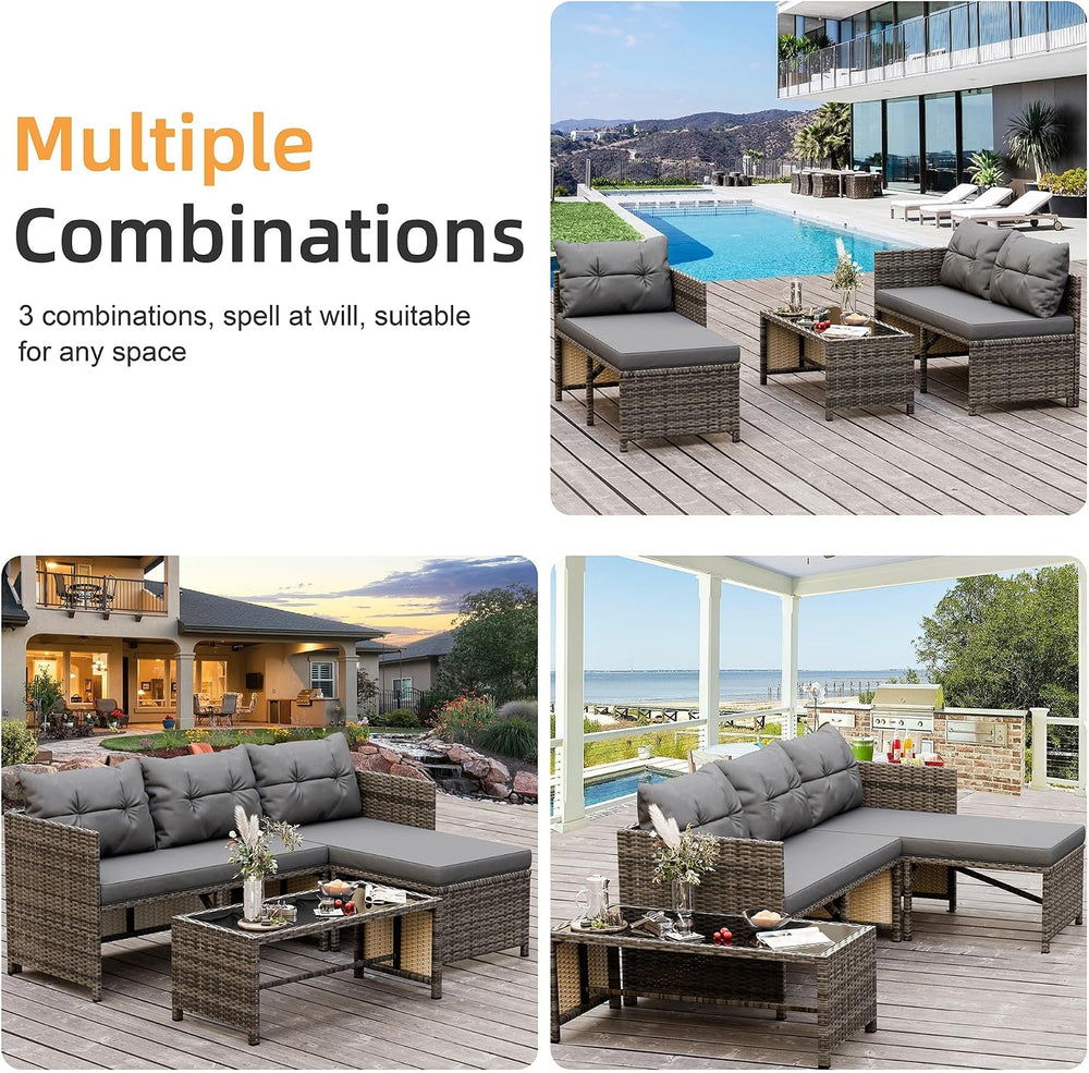 Shintenchi 3 Pieces Outdoor Patio Furniture Set, Wicker Patio Conversation Se...