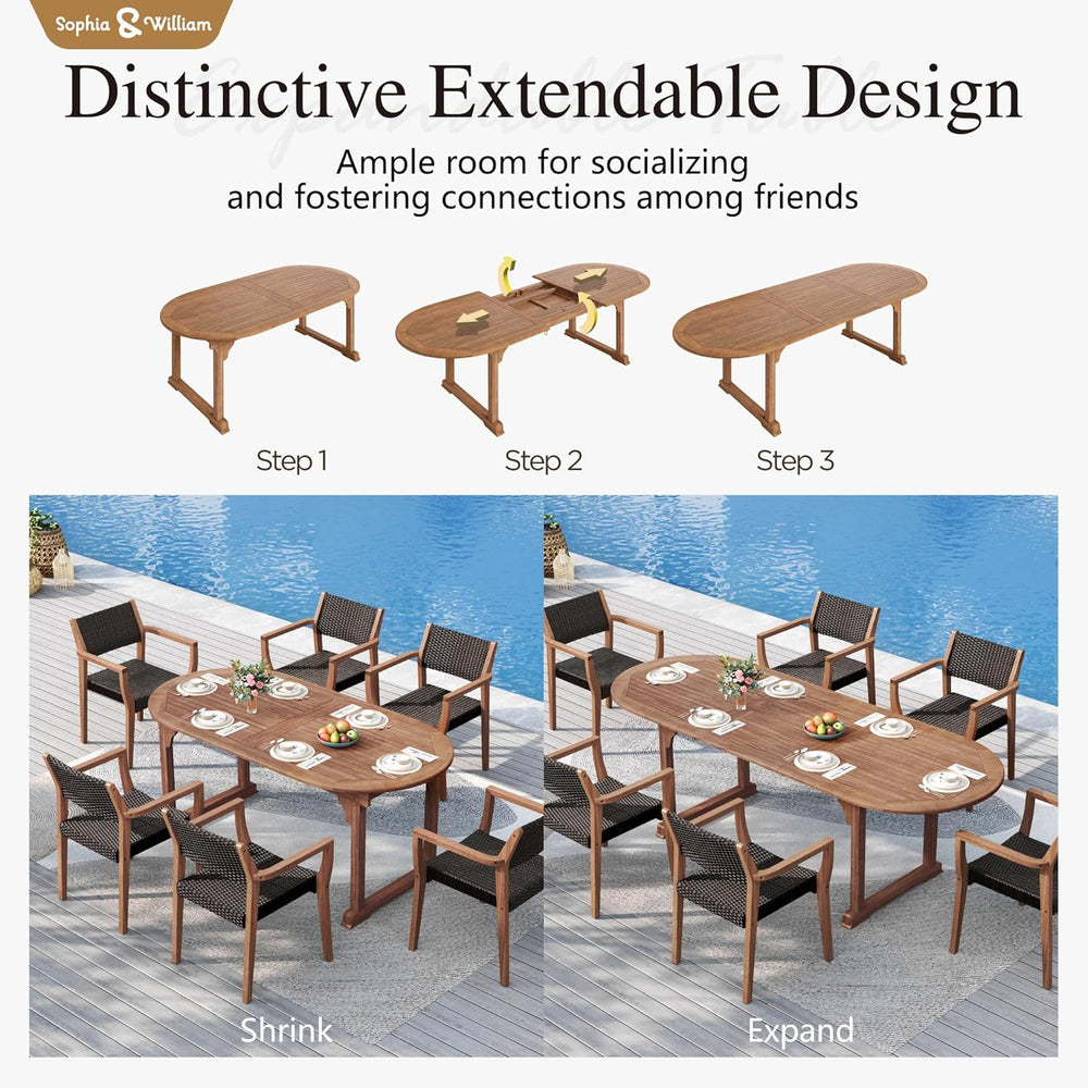 Sophia & William Outdoor Dining Set for 6, Expandable Acacia Wood Table