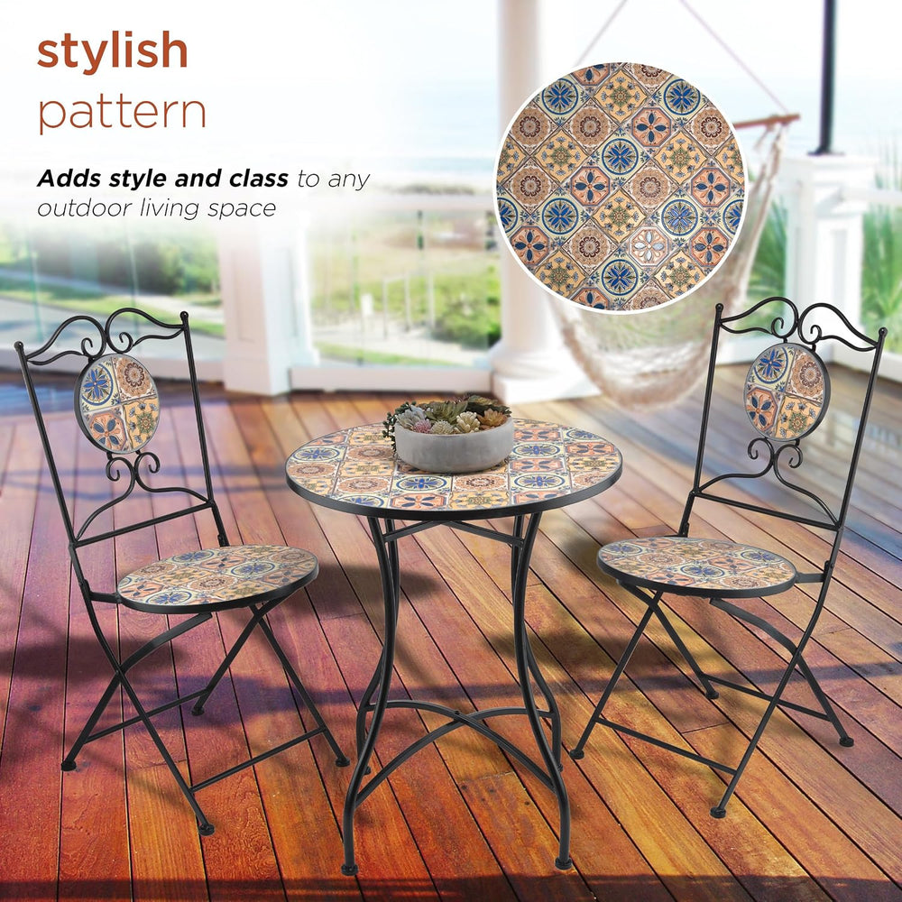 Alpine Corporation Indoor/Outdoor Mediterranean Tile Design Set Table and Cha...