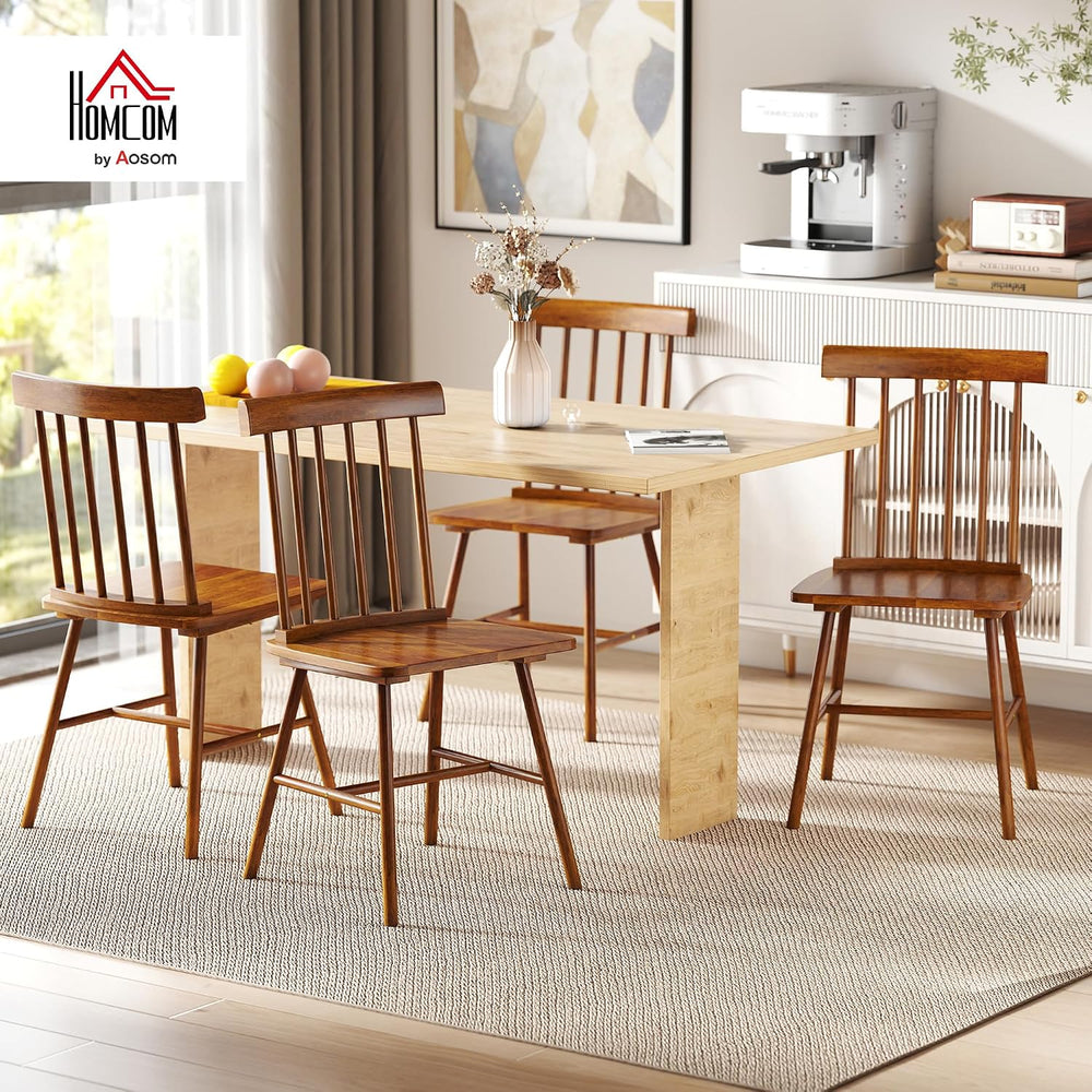 HOMCOM Windsor Dining Chairs Set of 4 Spindle Backrest Light Brown