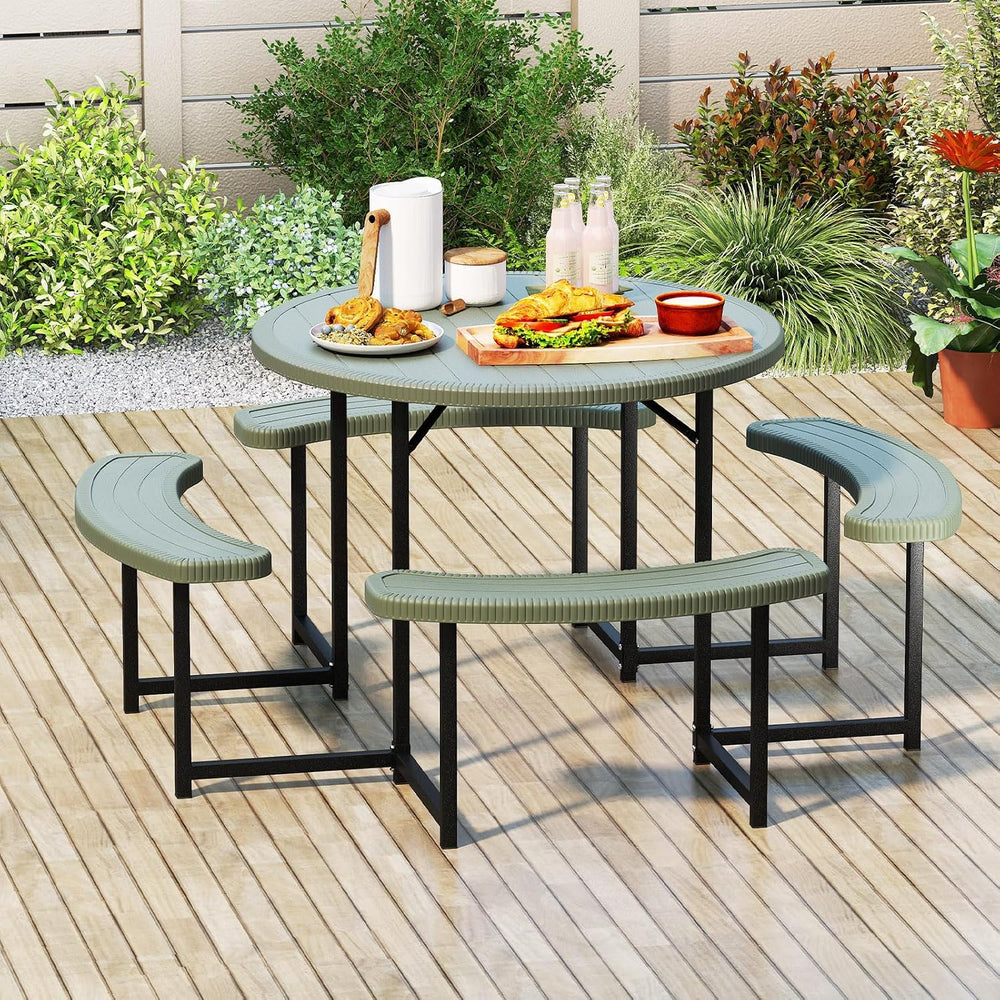 Tangkula 8 Person Round Picnic Table with 4 Benches