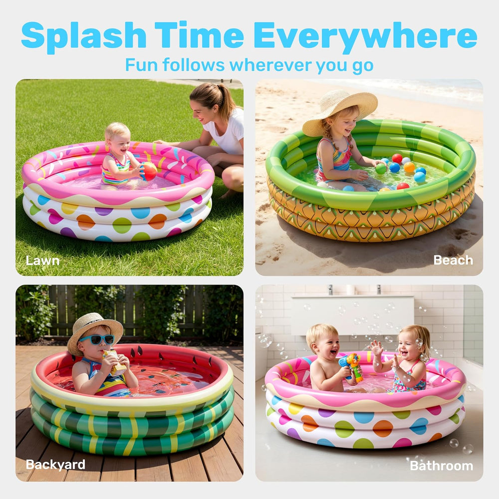 3 Pack 45" X 10" Inflatable Kiddie Pools, Watermelon & Pineappl...