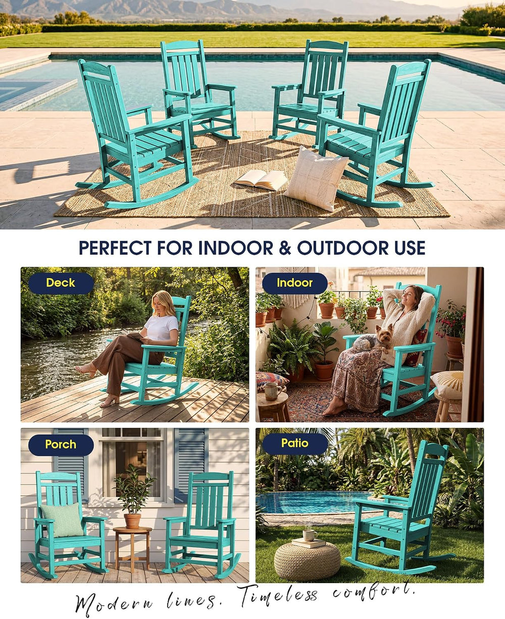 KINGYES Oversized Outdoor Rocking Chairs Set of 2, HDPE Porch Rocker, Aruba