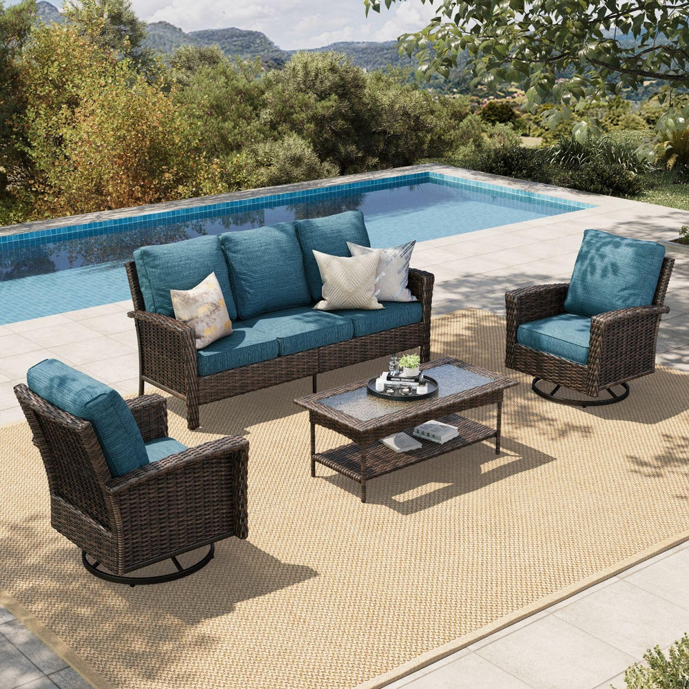 4-Piece Patio Furniture Set with High Back Chairs, Blue