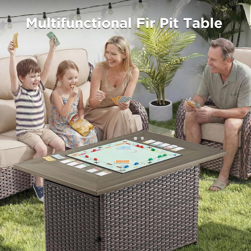 Luxury Patio Furniture Set with Fire Pit Table-6 Pieces All Weather Outdoor S...