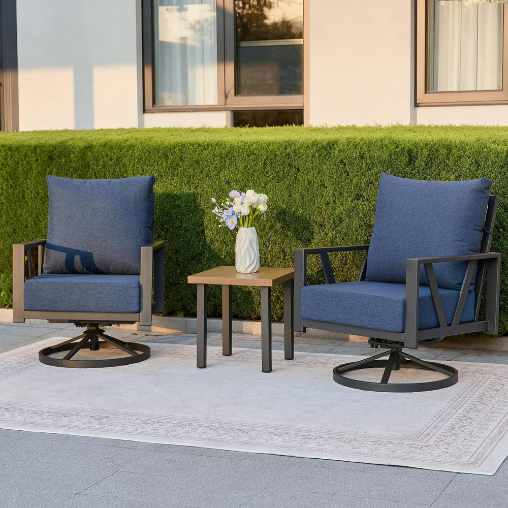 Patio Swivel Rocking Chairs Set of 2 with 6 Inch Cushion,Blue