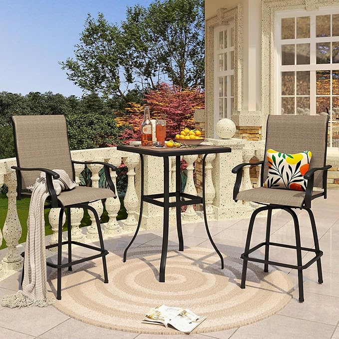 PHI VILLA 3 PCS Patio Swivel Bar Sets Textilene High Bistro Sets with 2 Outdo...