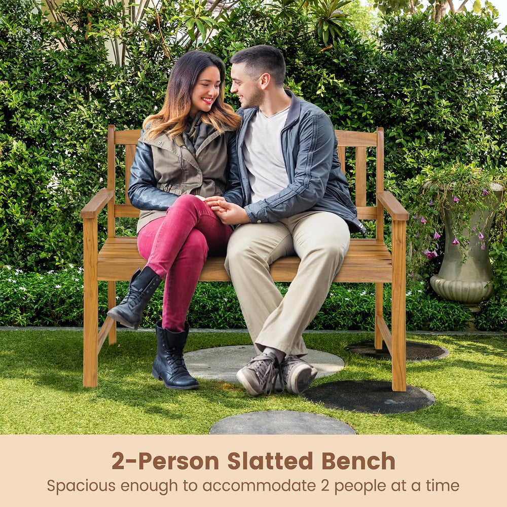 COSTWAY Wooden Bench Outdoor, Sturdy Outdoor Acacia Wood Bench