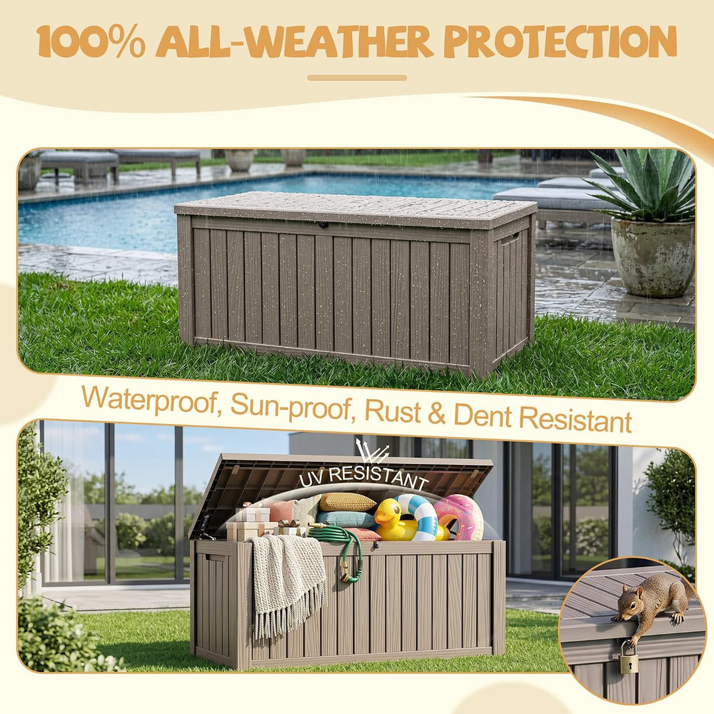 EFU Outdoor Storage Box Waterproof, 270 Gal Gen 2 Resin Deck Box Gas Struts