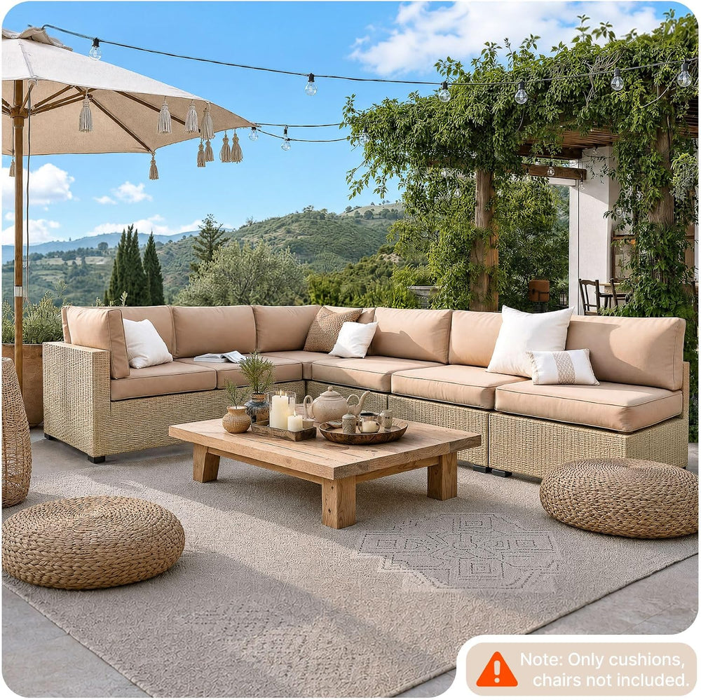 SUNCOZE 14 pcs Outdoor Cushions Replacement for Patio Furniture (Khaki)