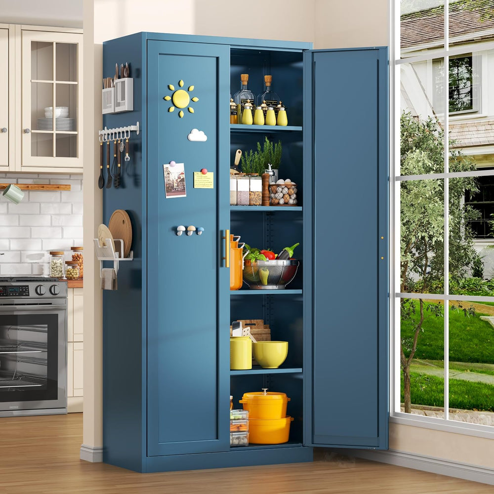 CJF Blue Kitchen Pantry Cabinet,71 Inch Tall Metal Storage Cabinet with 4 Adj...