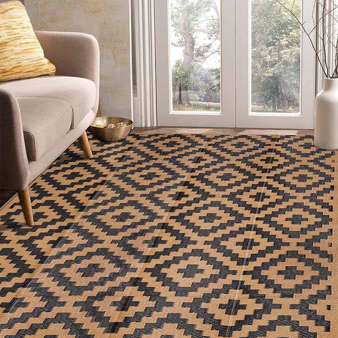 SAND MINE Reversible Mats, Plastic Straw Rug, Modern Area Rug, Large Floor Ma...