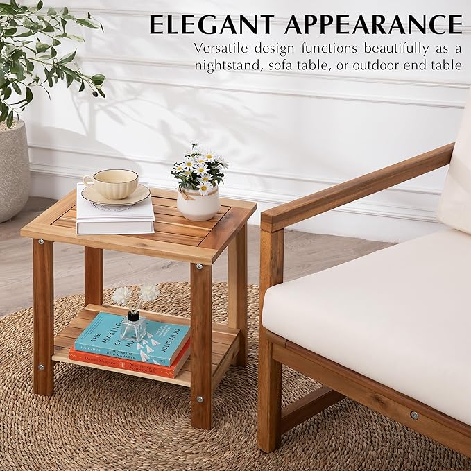 Double Adirondack Side Table, Weather-Resistant Rectangular End Table for Pat...